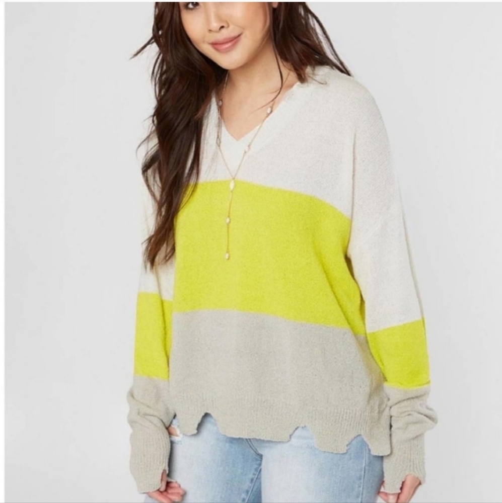 NWT Le Lis Striped Distressed Sweater Size Small